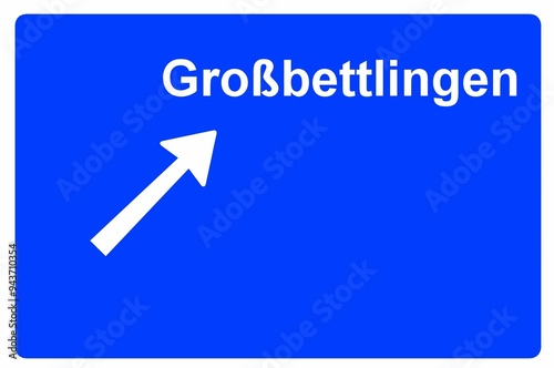 Illustration eines Autobahn-Ausfahrtschildes mit der Beschriftung "Großbettlingen"