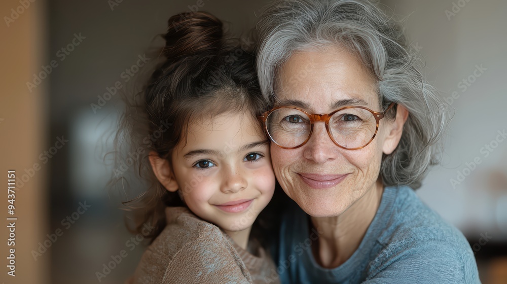 Warm embrace between grandmother and granddaughter, both smiling joyfully. Their connection radiates love and happiness. Warm embrace between grandmother and granddaughter, both smiling joyfully. Their connection radiates love and happiness.
