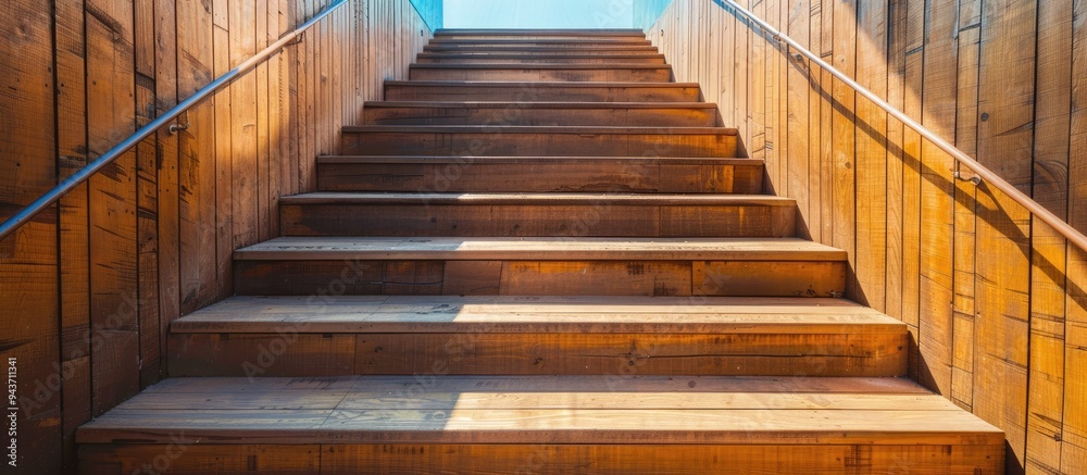 Fototapeta premium Wooden stairs ascend to the viewing platform. with copy space image. Place for adding text or design