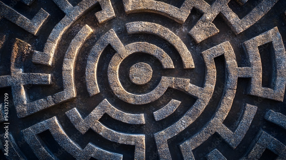 Minimalist abstract maze design with a single line path leading to the center symbolizing the concept of problem solving decision making and the journey towards a successful outcome Minimalist abstract maze design with a single line path leading to the center symbolizing the concept of problem solving decision making and the journey towards a successful outcome