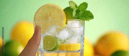 Holding a glass filled with...