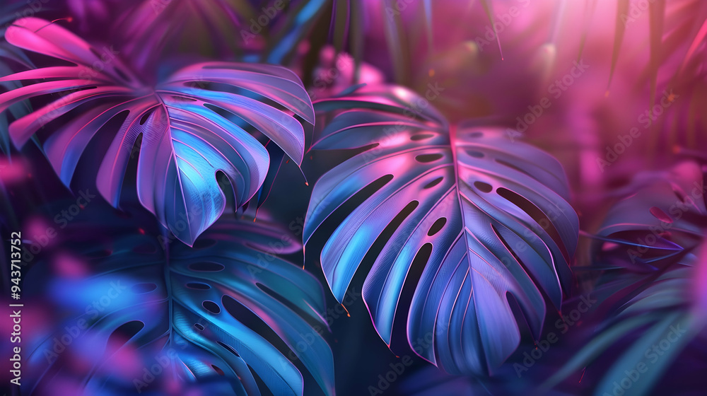 tropical palm leaves in vibrant neon gradient holograph tropical palm leaves in vibrant neon gradient holograph