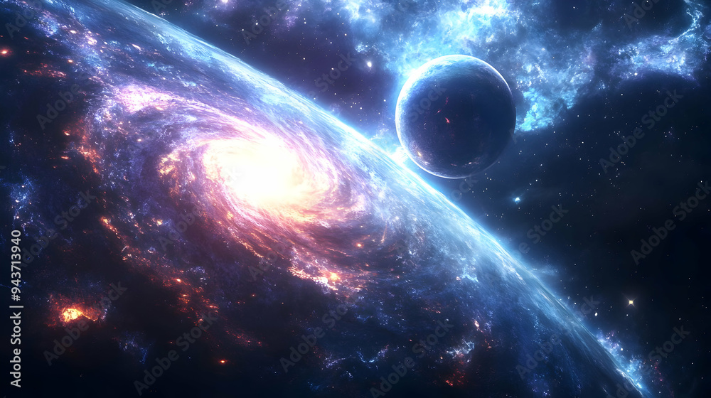 Obraz premium A planet in a galaxy with a spiral arm.