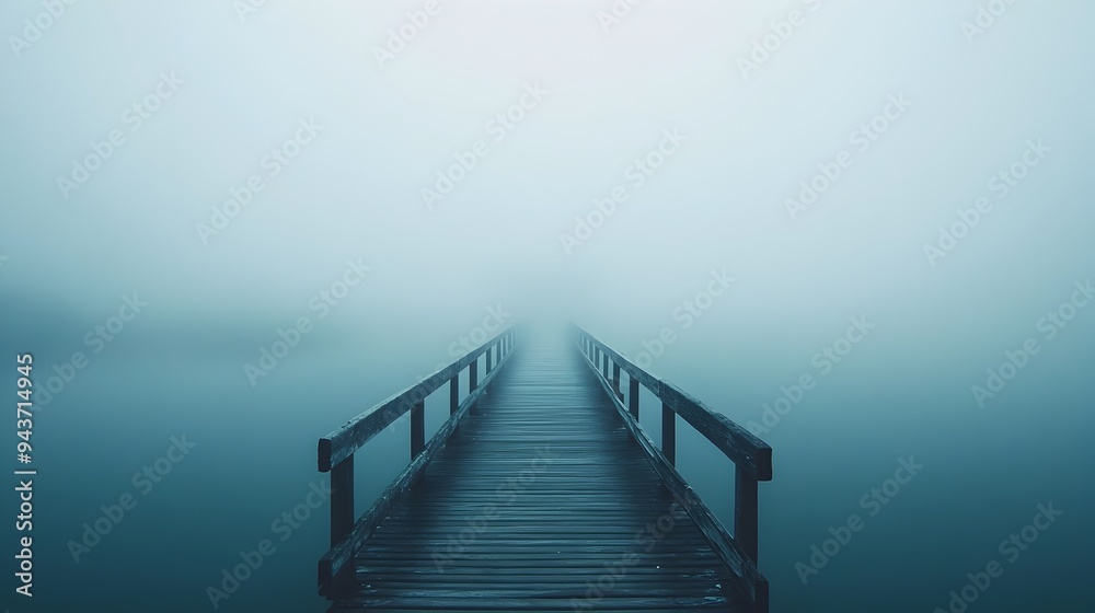Mystical and atmospheric image of a bridge fading into the mist symbolizing the unknown and the passage from one state to another The copy space allows for placement of text or graphic elements Mystical and atmospheric image of a bridge fading into the mist symbolizing the unknown and the passage from one state to another The copy space allows for placement of text or graphic elements