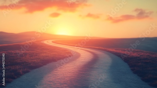 A winding scenic road leading into the distant horizon symbolizing a journey of and adventure The lush