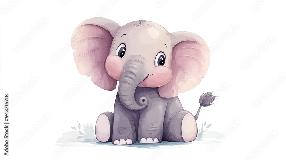 Fototapeta premium Cute cartoon elephant in vector art style on white background. Animal cartoon