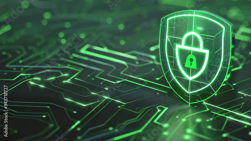 Neon lock icon against a digital circuit background in cyberspace symbolizing cybersecurity, antivirus protection, and digital security measures new stock image illustration AI