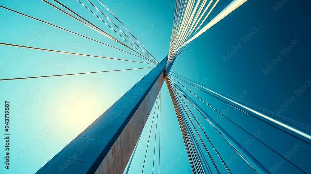 A striking view of a modern cable-stayed bridge. The image captures the upward perspective showcasing the strong structure and vibrant blue sky. A perfect blend of architecture and nature. AI A striking view of a modern cable-stayed bridge. The image captures the upward perspective showcasing the strong structure and vibrant blue sky. A perfect blend of architecture and nature. AI