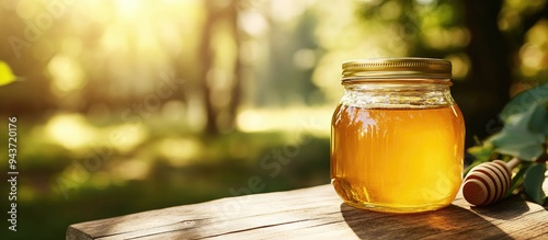 Honey jar placed on a table...