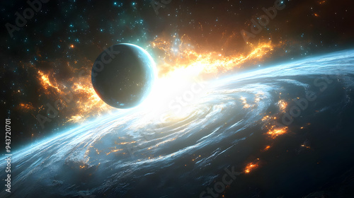 A planet with a glowing atm...