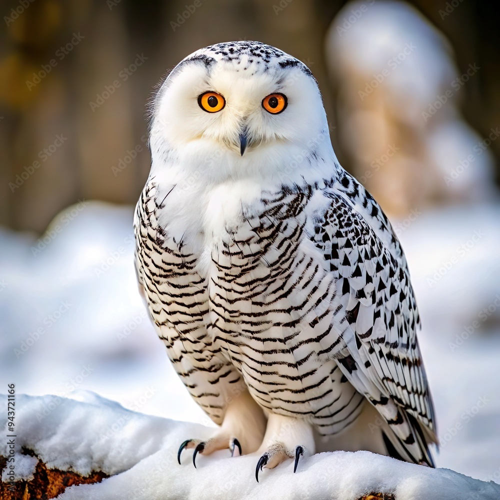 Obraz premium snowy owl standing tall in the snowy wilderness, with blurred background