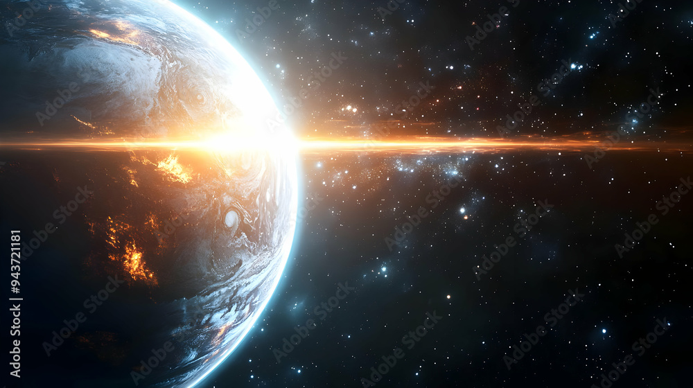 Obraz premium A planet with a glowing light emanating from its surface.