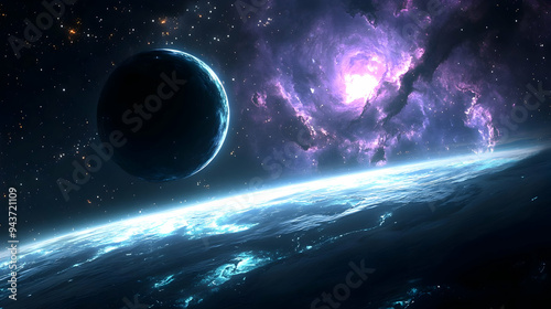 A planet with a glowing blu...