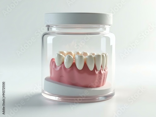 Denture in a jar, dental hygiene, isolated on white background, medicine