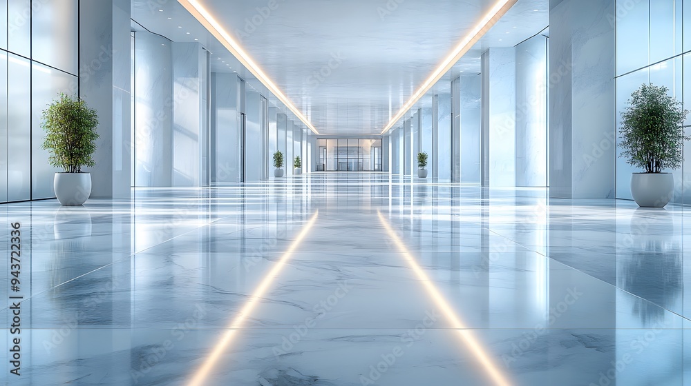 Wide 3D office hall with a polished floor reflecting soft light, creating a modern business or airport atmosphere. Wide 3D office hall with a polished floor reflecting soft light, creating a modern business or airport atmosphere.