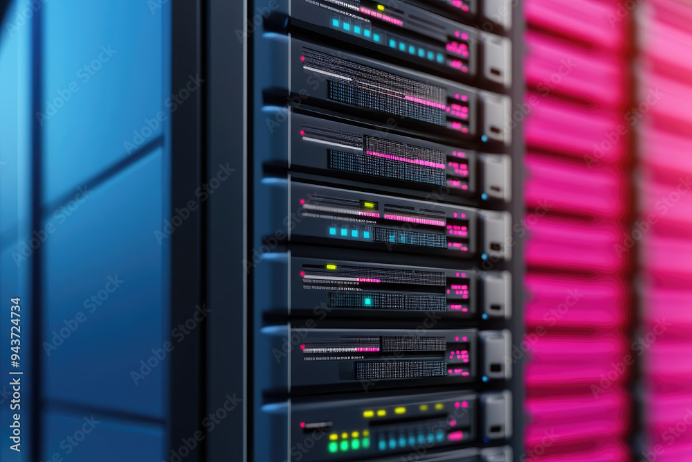 Futuristic server room, vibrant LED indicators illuminate sleek storage units, showcasing advanced technology and digital infrastructure powering modern data management. Futuristic server room, vibrant LED indicators illuminate sleek storage units, showcasing advanced technology and digital infrastructure powering modern data management.