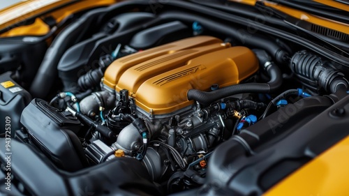 Supercharged engine with precision engineering, designed for extreme acceleration and high-speed performance, car motor performance, supercharged acceleration photo
