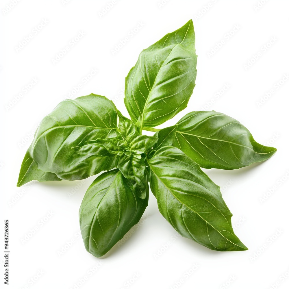 Fresh Green Basil Sprig Isolated on White. Fresh Green Basil Sprig Isolated on White.