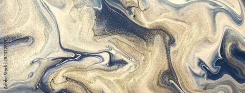Abstract fluid art background blue and beige colors. Liquid marble. Acrylic painting with sand gradient.