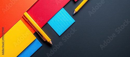 Vibrant stationery on a bla...