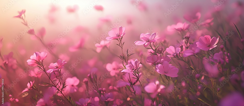 Fototapeta premium Lovely blooming pink wildflower fabric. with copy space image. Place for adding text or design