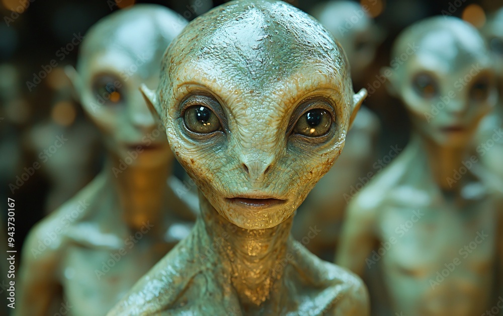 Halloween close-up of a group of aliens that adds a spooky, otherworldly vibe to decorations or invitations, with copy space. Halloween close-up of a group of aliens that adds a spooky, otherworldly vibe to decorations or invitations, with copy space.