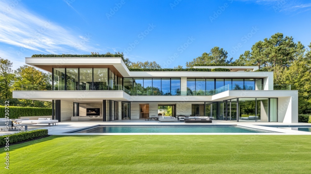 Modern Luxury Villa with Pool and Lush Greenery