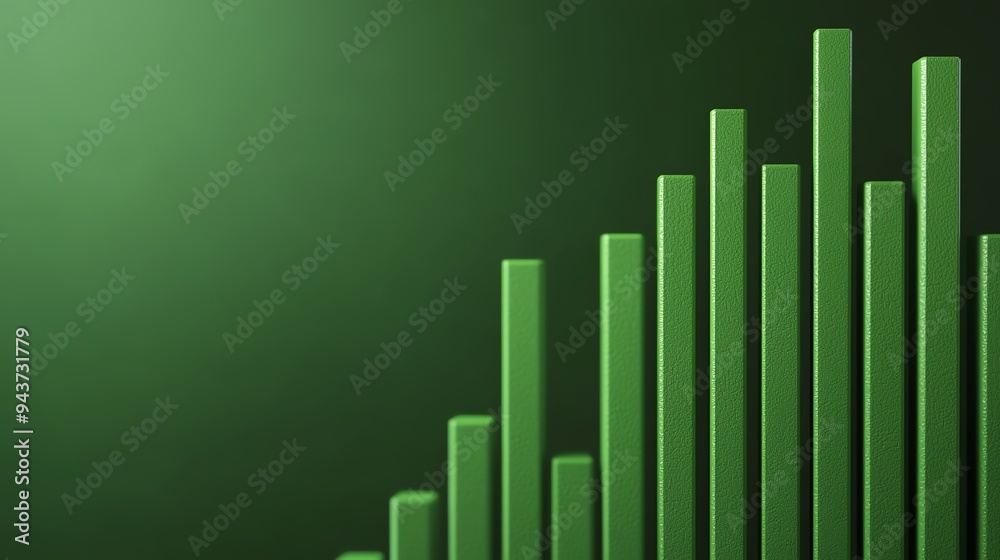 Green chart with a sunburst pattern, renewable energy growth, 3D illustration