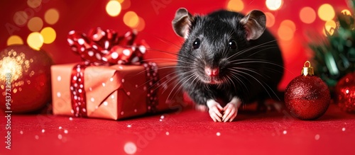 A black and white rat on a ...