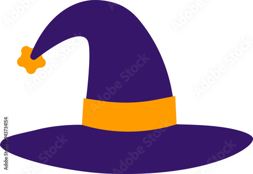 Purple witch hat icon. Flat style.