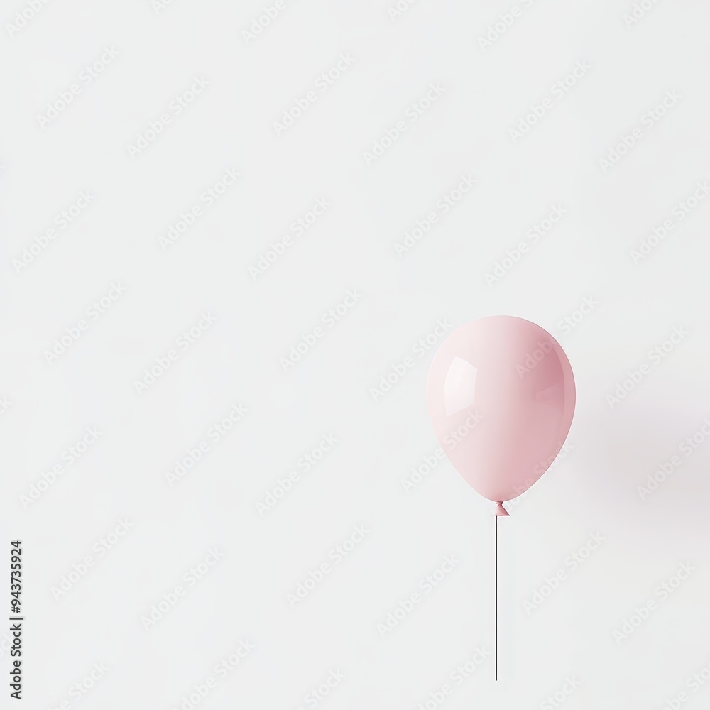 Single Pink Balloon on a White Background, Minimalist Party Decoration, Simple Celebration Image. Single Pink Balloon on a White Background, Minimalist Party Decoration, Simple Celebration Image.