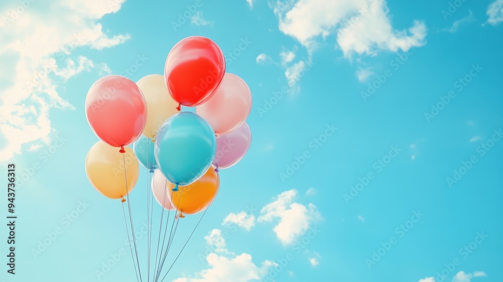 Colorful Balloons Floating in a Blue Sky with White Clouds. Colorful Balloons Floating in a Blue Sky with White Clouds.