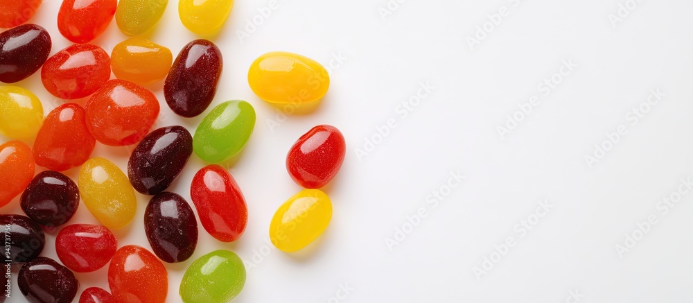 Bright vibrant photograph of jelly bean candies taken from above on a white background with copy space Bright vibrant photograph of jelly bean candies taken from above on a white background with copy space