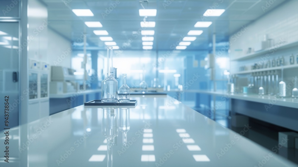 Empty laboratory with sleek countertops and high-tech instruments Empty laboratory with sleek countertops and high-tech instruments