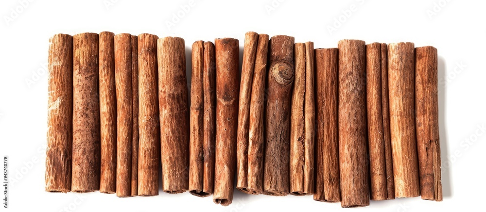 Top view of aromatic cinnamon sticks isolated on white Cinnamon on a white background cutout Top view. with copy space image. Place for adding text or design Top view of aromatic cinnamon sticks isolated on white Cinnamon on a white background cutout Top view. with copy space image. Place for adding text or design