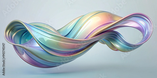 3D light colors holographic abstract future movement shapes, white background.