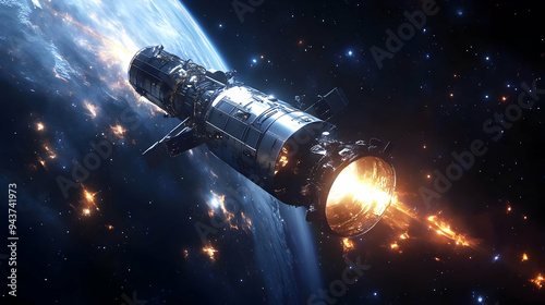 A spacecraft with its engin...
