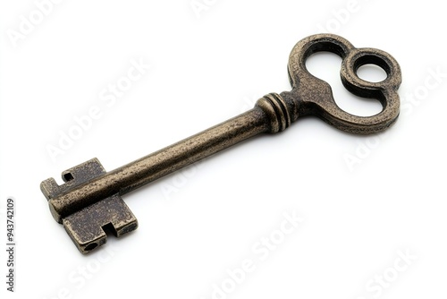 Antique bronze key with ornate design.