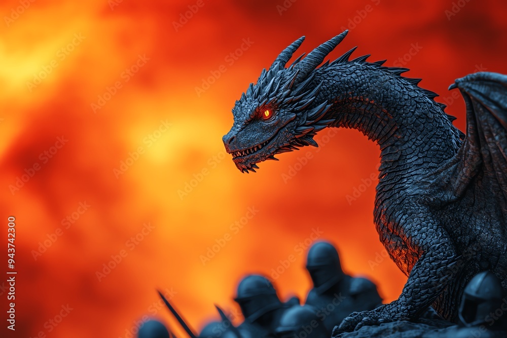 Dragon perched on a pile of scorched knights, victorious roar shaking the heavens, symbolizing mythical domination in battle Dragon perched on a pile of scorched knights, victorious roar shaking the heavens, symbolizing mythical domination in battle