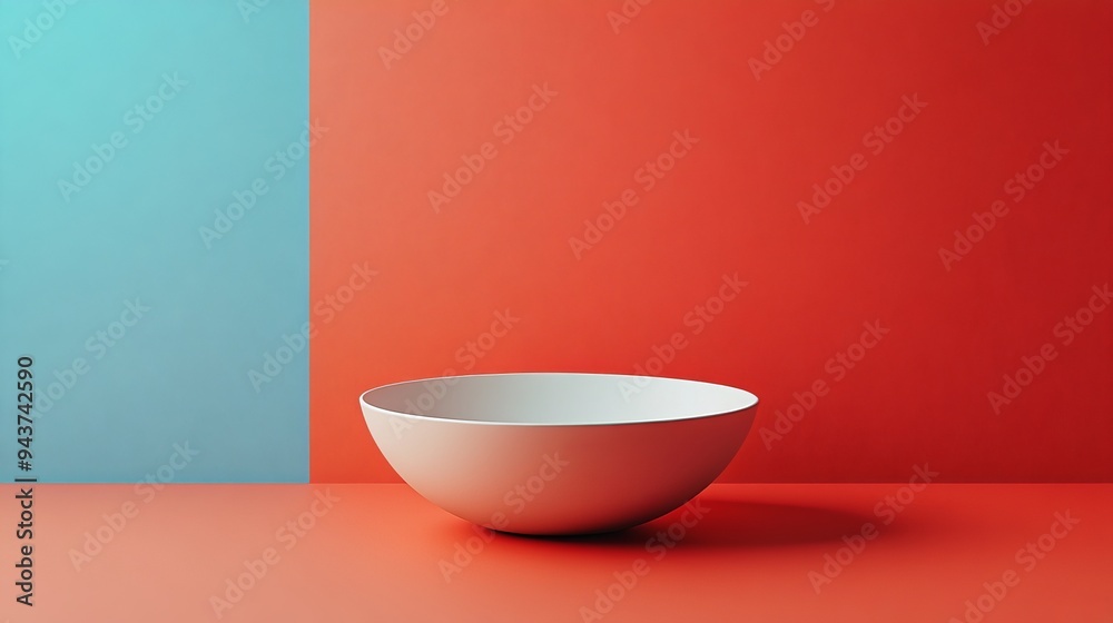 A white bowl sits on a red background A white bowl sits on a red background