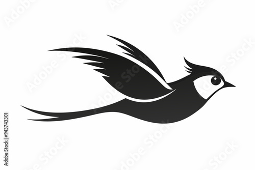 A titmouse flying vector art illustration icon logo, featuring a modern stylish shape with an underline, vector illustration photo