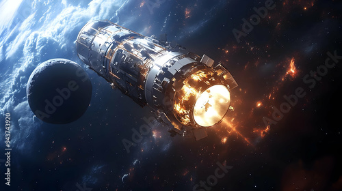 A spaceship with a glowing ...