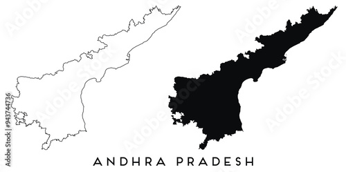 Andhra Pradesh map outline and black silhouette vector