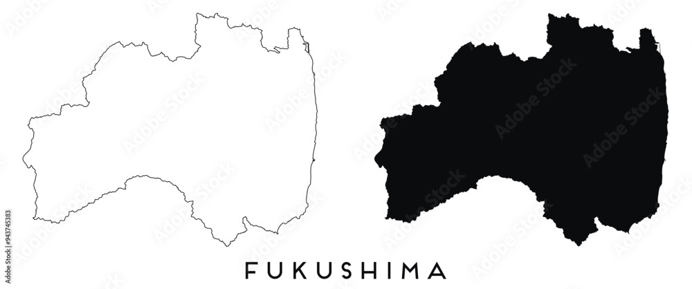 Fototapeta premium Fukushima map outline and black silhouette vector