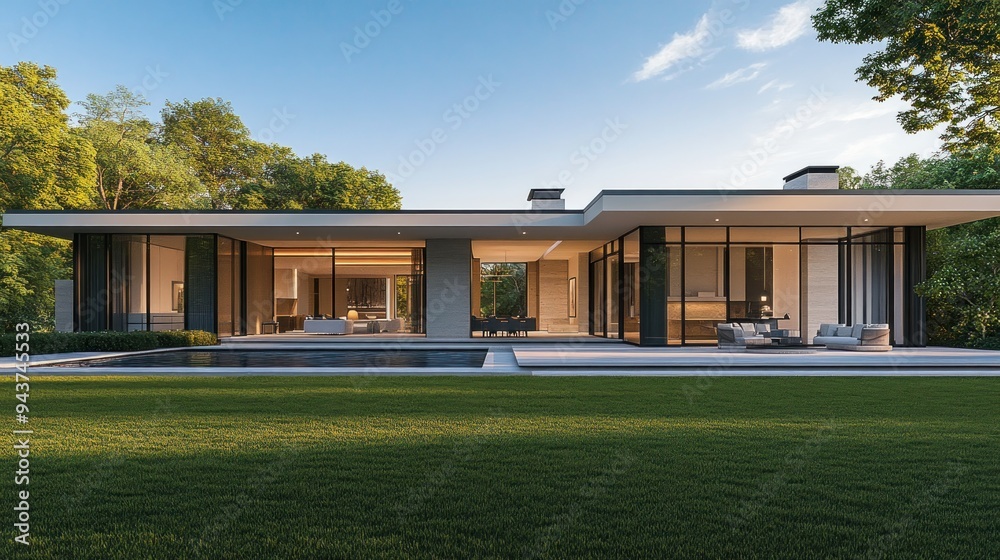 Modern House with Pool and Lawn