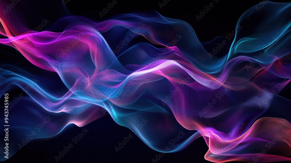 Abstract Wavy Lines with Neon Blue and Pink Glow on Black Background. Abstract Wavy Lines with Neon Blue and Pink Glow on Black Background.