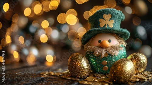 Festive St. Patrick's Day decoration with leprechaun and golden coins photo