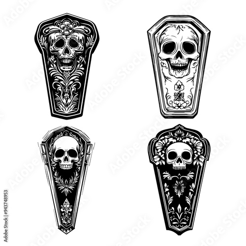 black and white icon illustration of day of the dead, about day of the dead