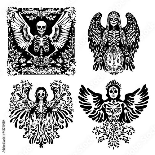 black and white icon illustration of day of the dead, about day of the dead