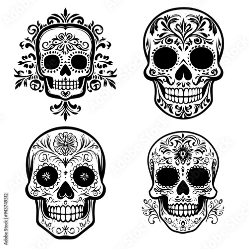 black and white icon illustration of day of the dead, about day of the dead